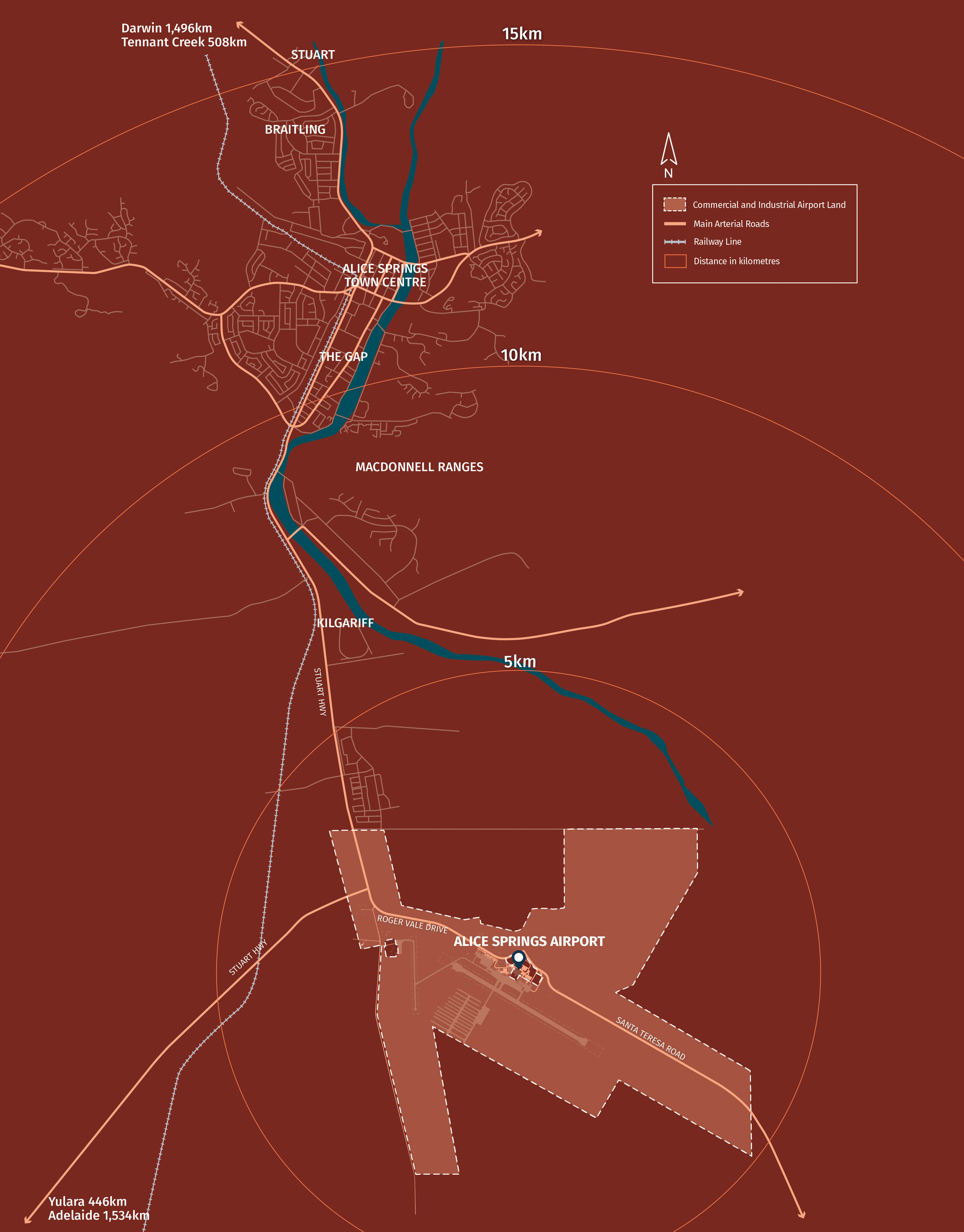 A vector map showing Alice Springs Airport